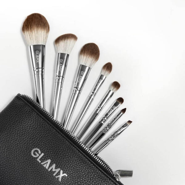 8 Piece Silver Makeup Brush Set | GX10 0