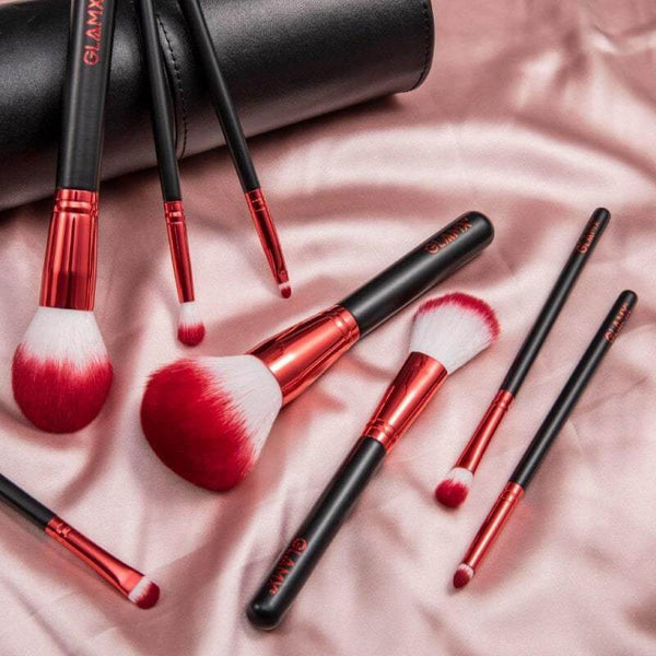 8 Piece Candy Apple Red and Black Makeup Brush Set | GX21 5