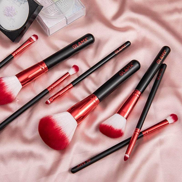 8 Piece Candy Apple Red and Black Makeup Brush Set | GX21 6