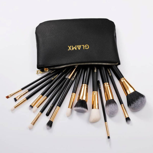 15 Piece Black and Gold Makeup Brush Set | GX40 0