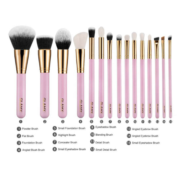 15 Piece Pink and Gold Makeup Brush Set | GX41 0