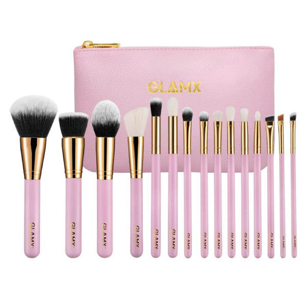 15 Piece Pink and Gold Makeup Brush Set | GX41 1