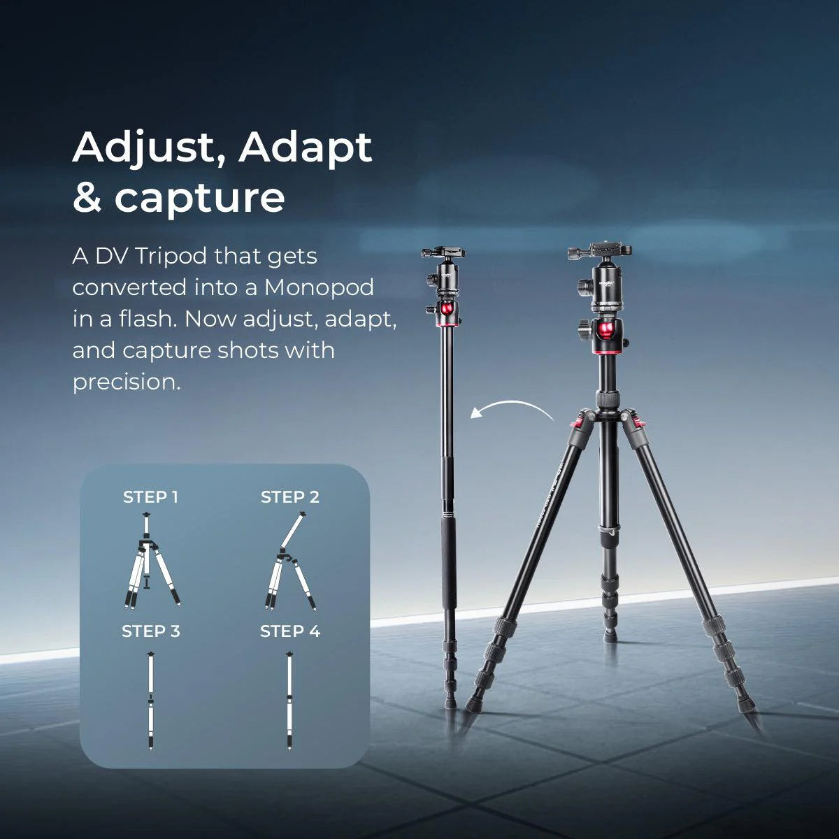 Digitek (DTR 520 BH) Professional Aluminum Tripod Cum Monopod with Swivel Pan Head, for DSLR Camera - Image 7