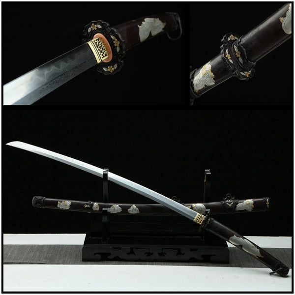 Tachi Sword Shiliying Damascus Folded Clay Tempered Copper Saya 十里櫻 For Sale | KatanaSwordArt Japanese Katana