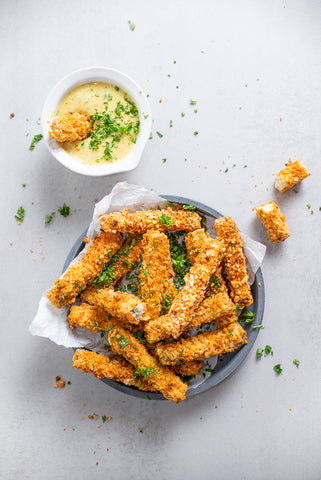 Gebackene Tofu-Nuggets mit Honigsenf-Soße