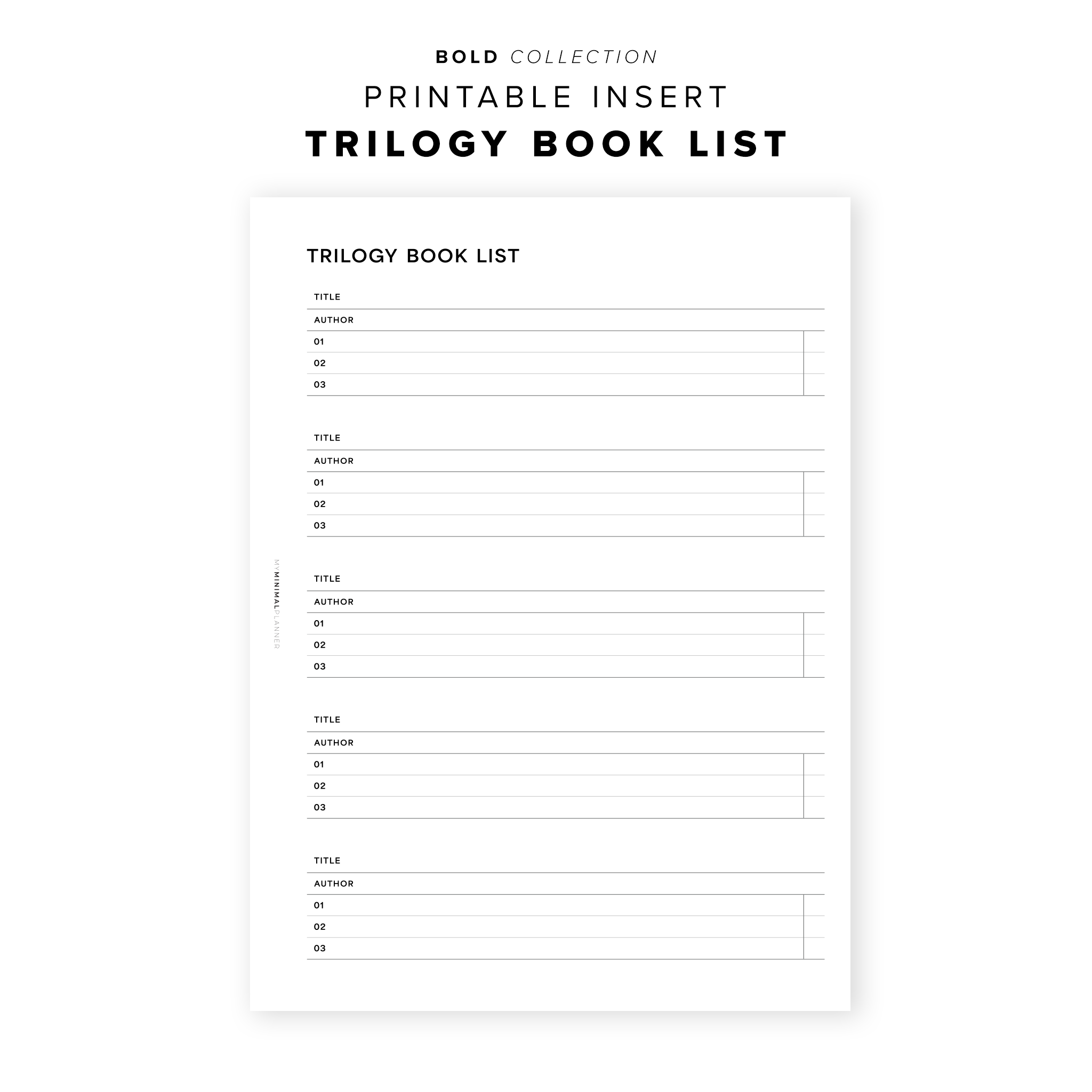 PR244 - Trilogy Book List - Printable Insert