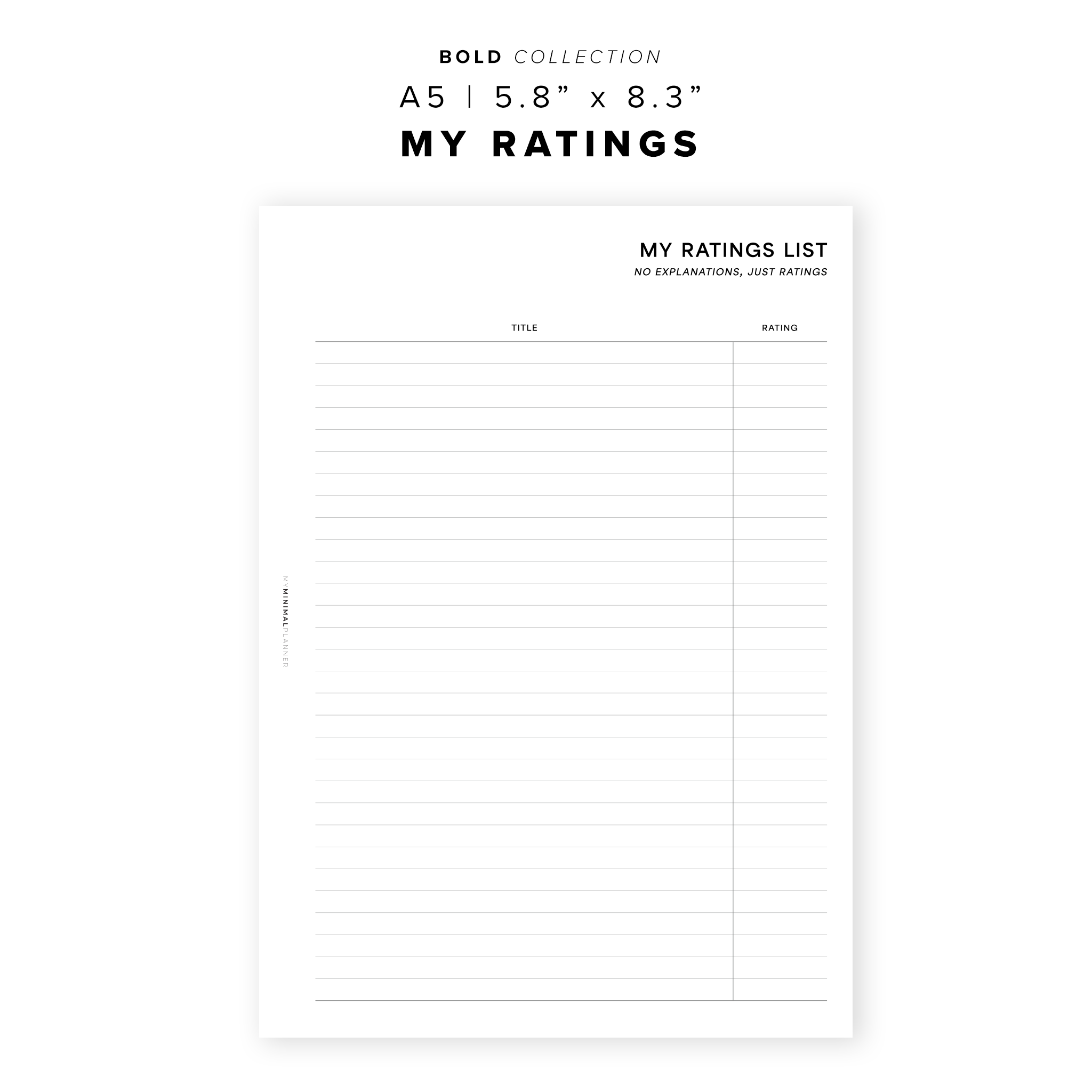 PR161 - The Book Log - Printable Insert – My Minimal Planner