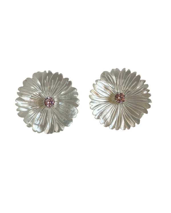 Pearl Flower Stud Earrings | Pearl Stud Earrings | Camellia Earrings with Sterling Silver Pins