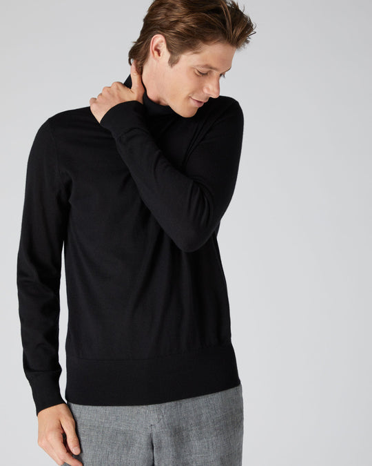 Men's Fine Gauge Cashmere Mock Turtle Neck Sweater Black