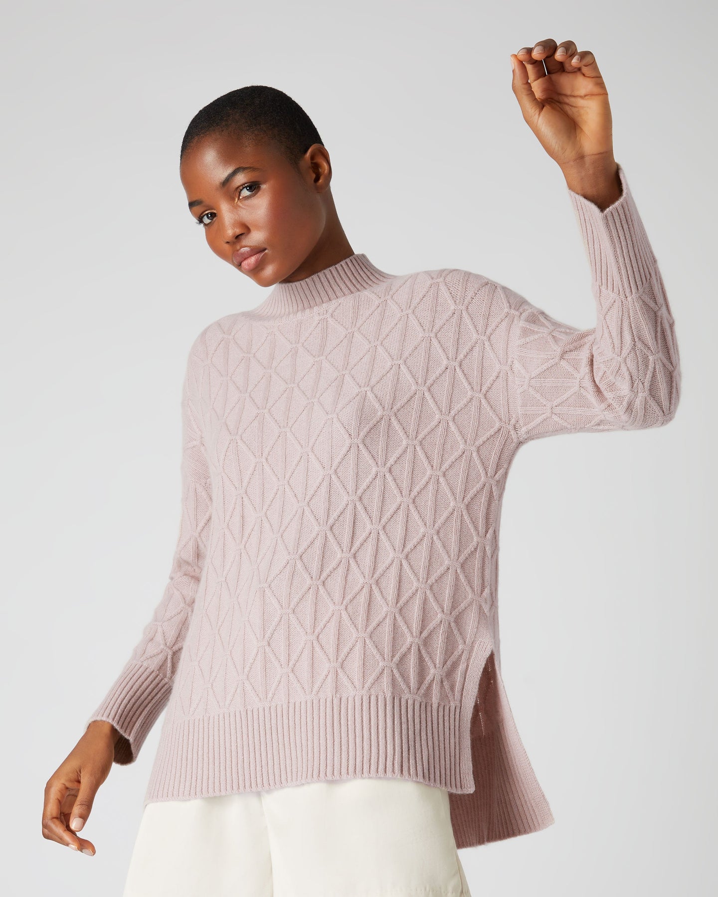 Women's Longline Cable Cashmere Sweater Canvas Pink | N.Peal