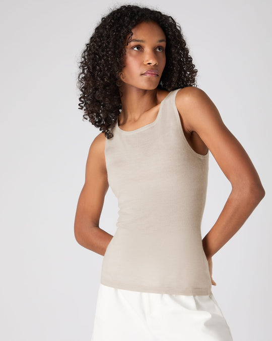 Fine rib cashmere and silk tank top in white