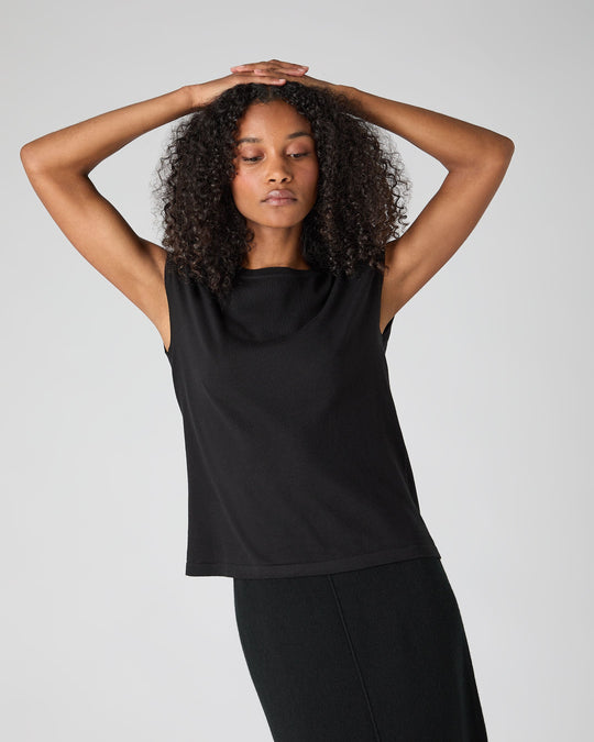 Woman's Black cable-knit tank top in cotton and silk