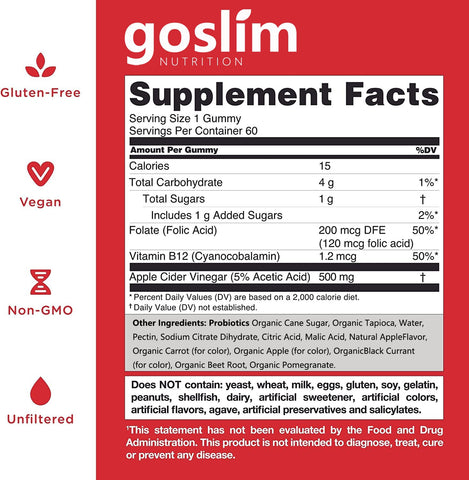 GoSlim™ Apple Cider Vinegar Slimming Probiotic Gummies
