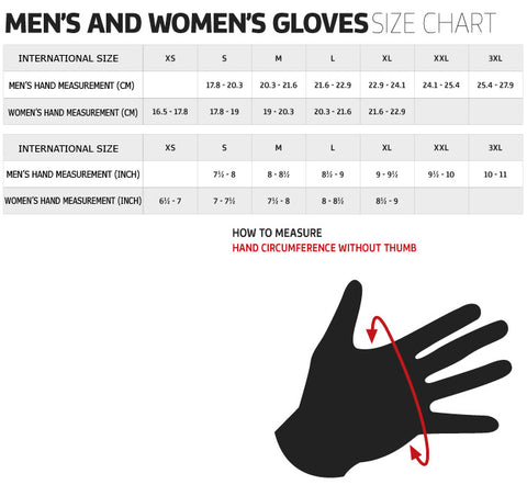 biker gloves size chart