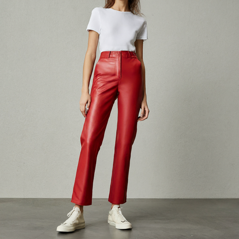 The Classic Straight Leg Red Leather pant
