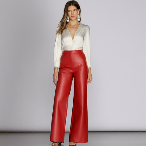 The wide Leg Leather Red Pant