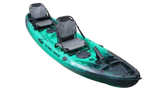 Kayak de pesca en tándem, 2 o 3 personas, 12.5 pies sentado en la parte  superior, Capacidad de 550 libras con carrito de kayak, Ocean Lakes Rivers,  kayak pesca
