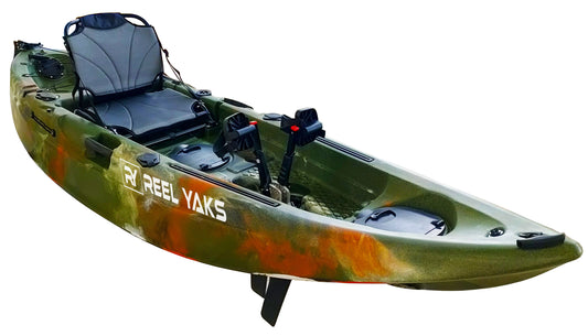 12' Reaper Fin Drive Fishing Kayak  with in built kayak trolley wheel –  ReelYaks