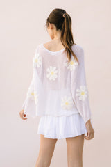 White 3-D Daisy Sweater