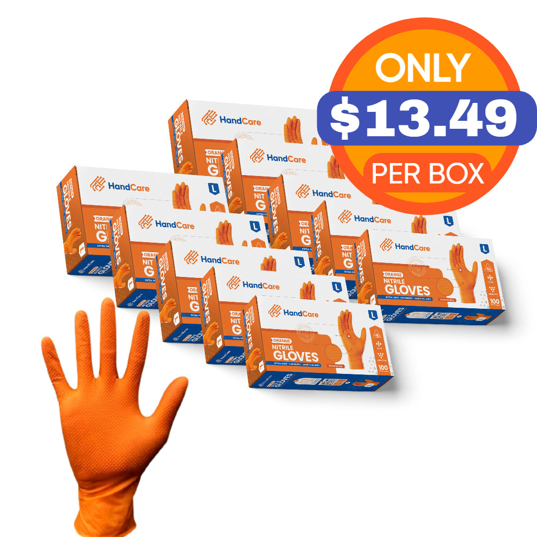 HandCare Orange Nitrile Gloves - Powder Free (8 Mil), 1,000 Gloves