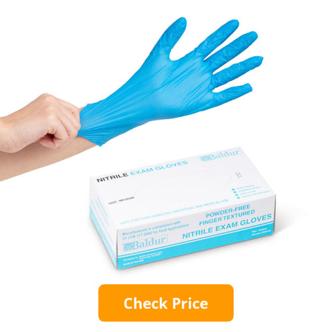 blue nitrile gloves for applying hair dye