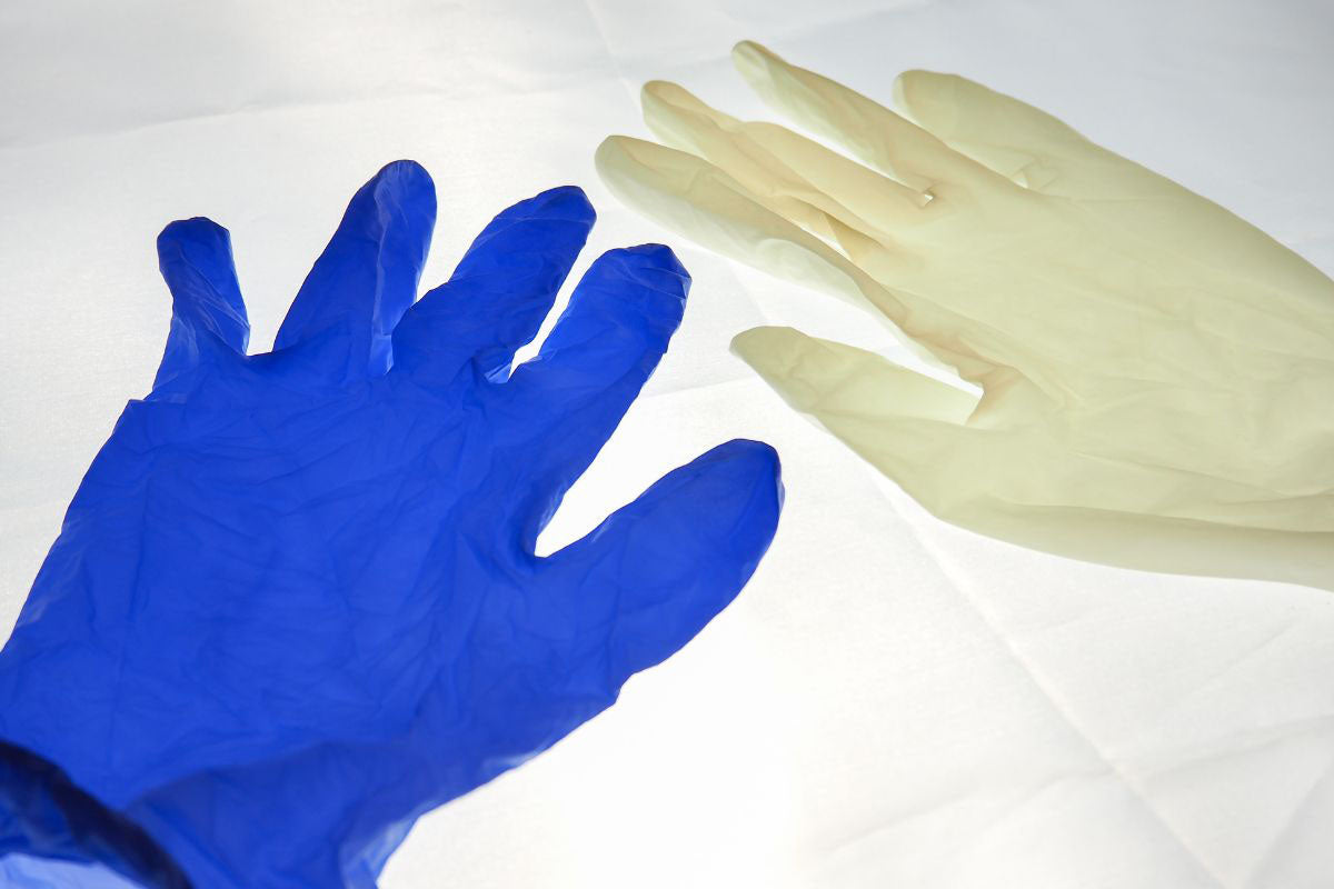 blue and yellow gloves