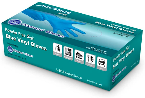 1 box of  ADVANCE Powder Free Blue Vinyl Gloves