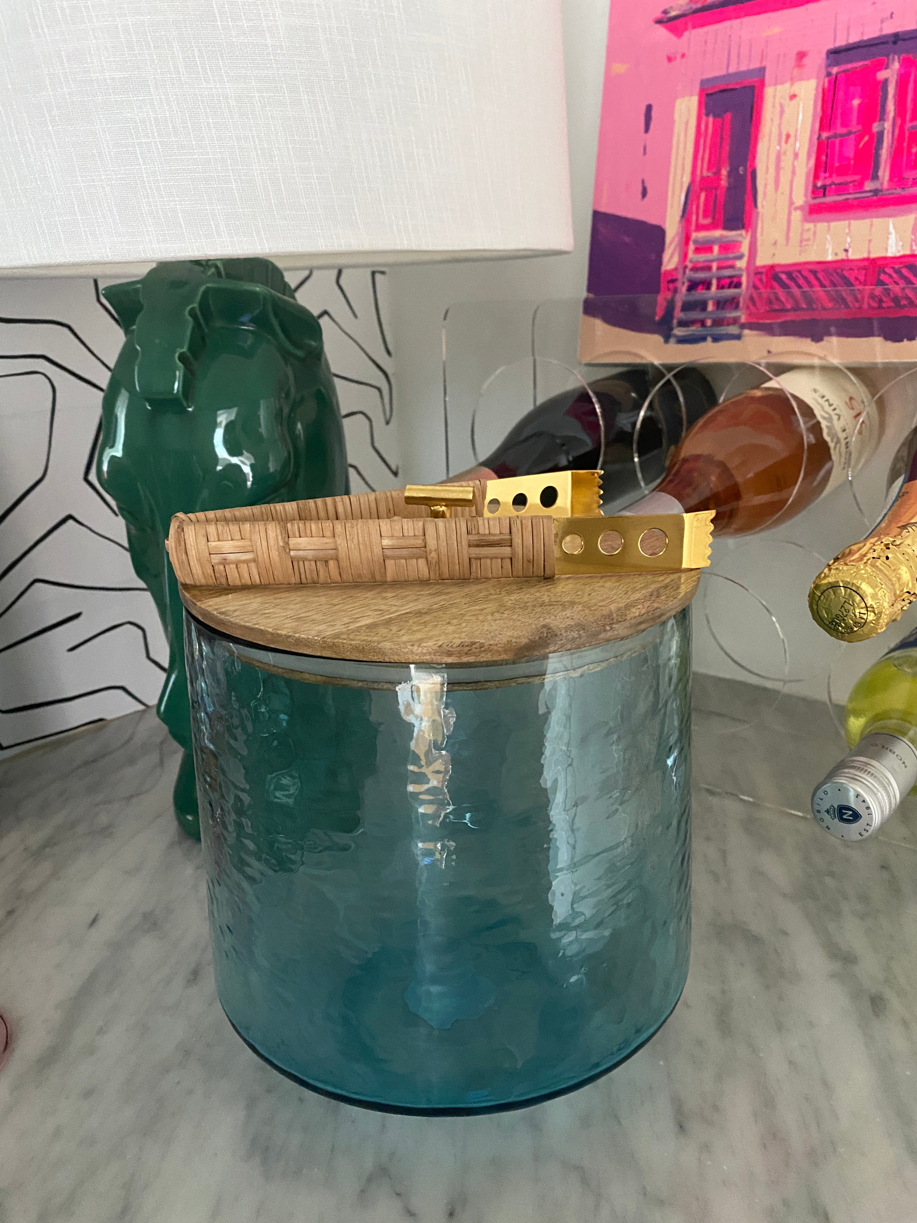Glass Ice Bucket with Tongs