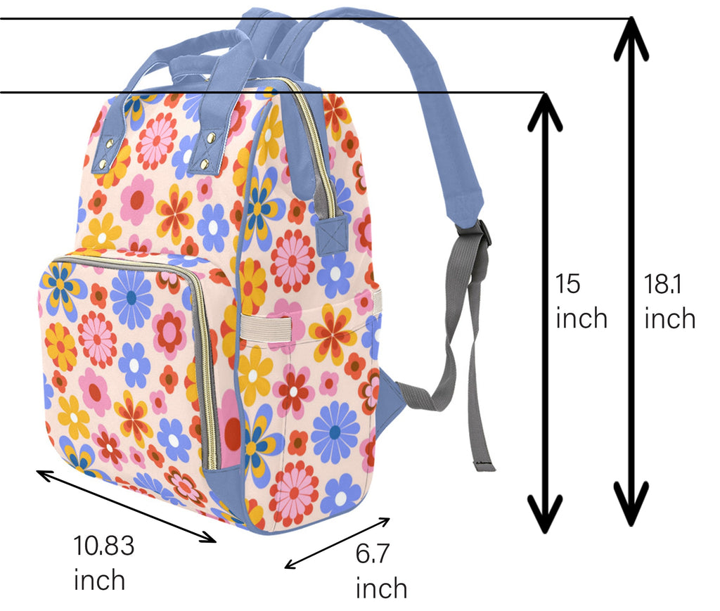 measurements of multifunctional backpack with retro floral pattern from literally pretty