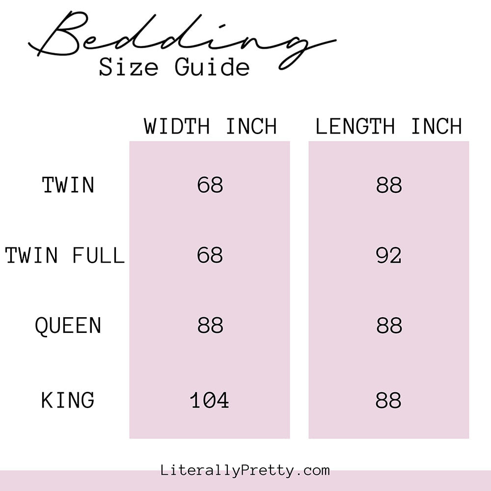 literally pretty bedding sizing guide