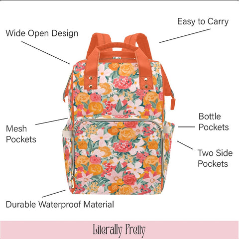 orange floral cute backpack for women