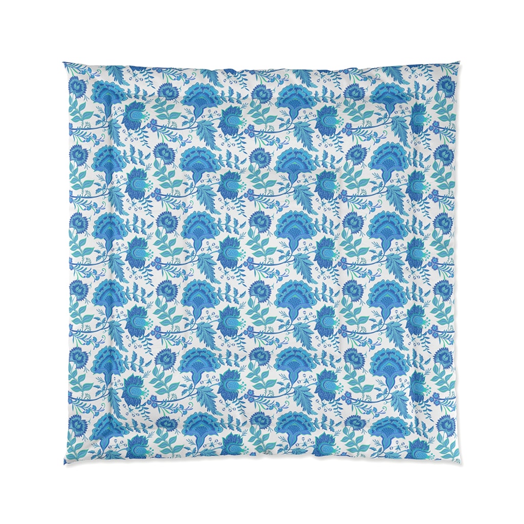 Preppy COMFORTER Vintage Flowers Blue, Preppy Quilt, Room Decoration ...