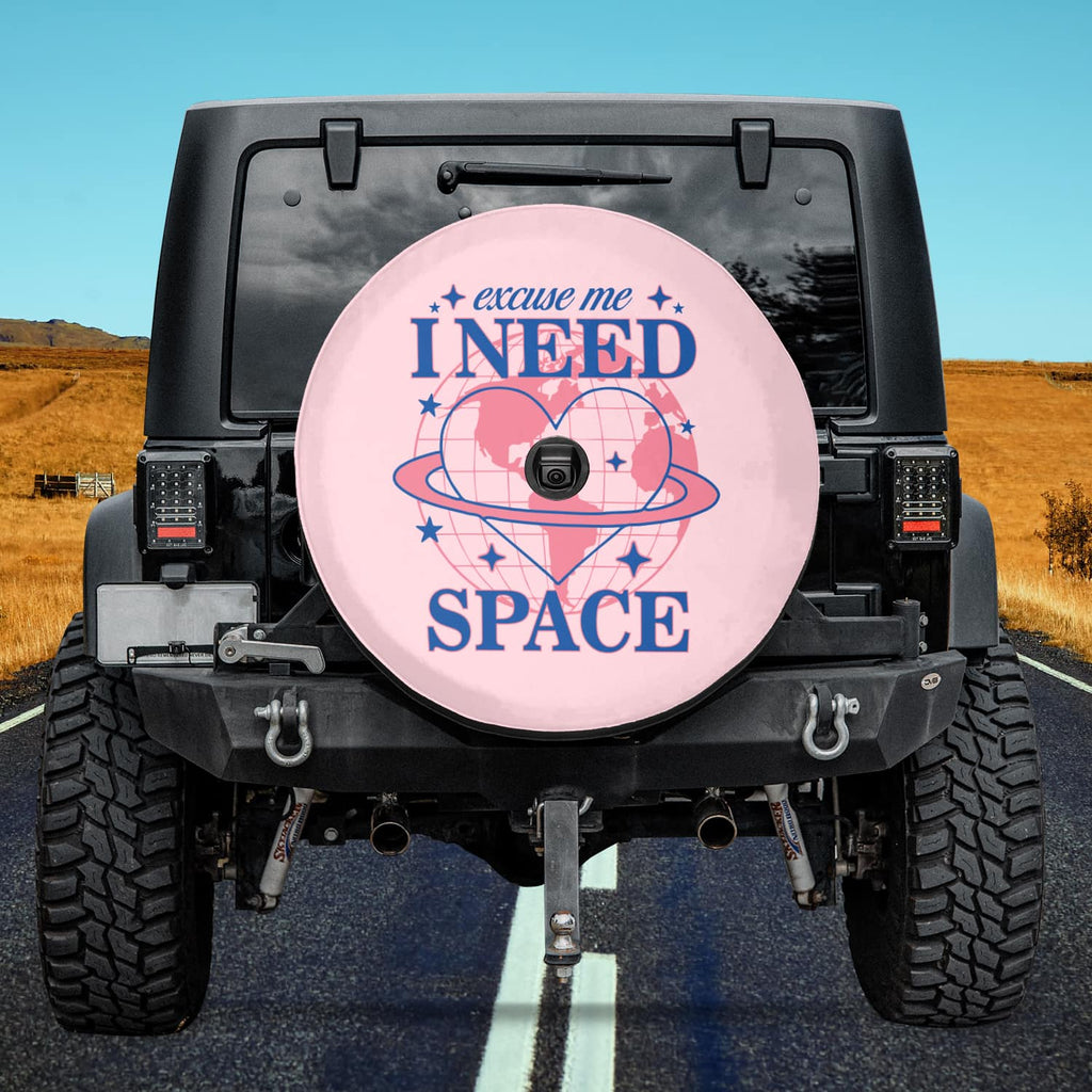 Trendy Spare Tire Cover for Girls - I Need Space, Cute Car Accessories, Tire Cover Backup Camera Compatible