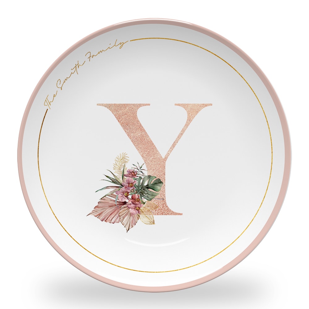 Personalized Plates - Tropical Orchids Monogrammed - Custom Dinnerware Set