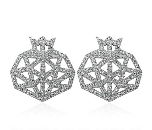 925 Sterling Silver Stud Earrings for Women, Pomegranate Theme, White Cubic Zirconia, Women's Jewelry