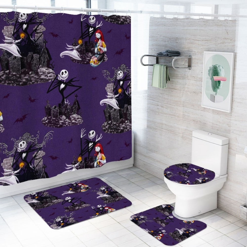 The Nightmare Before Christmas Bathroom Set With Rugs Toilet Lid Cover Shower Me Curtain