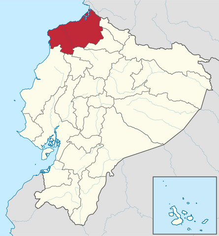 Costa Esmeraldas region on a map of Ecuador