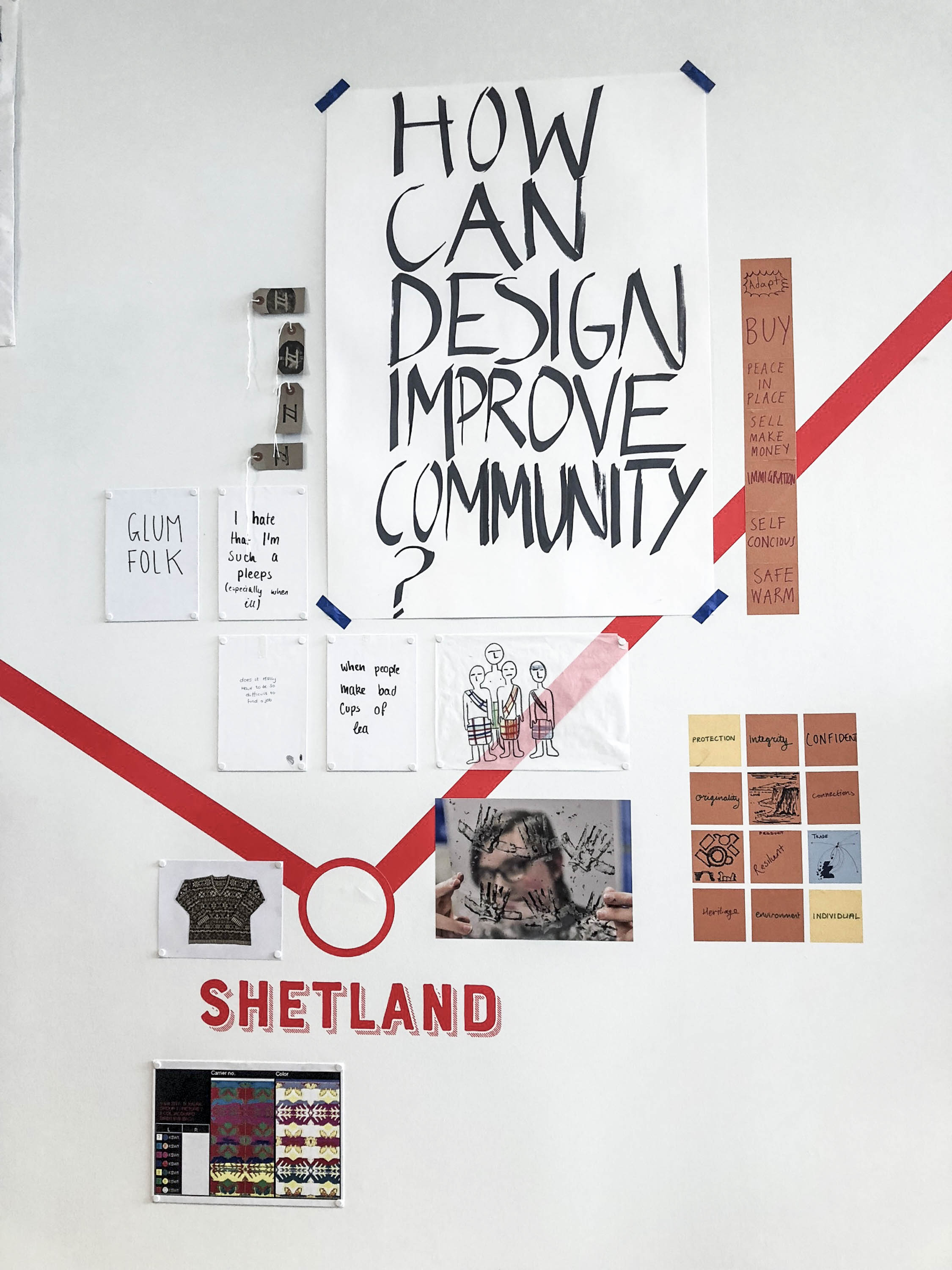 Shetland exibit at V&A Dundee, for the Scottish Design Relay - Poster says "How can design improve community"