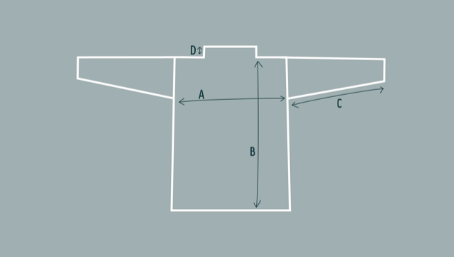 Diagram of Hoswick Paint gansey jumper, a straight cut with a short funnel neck