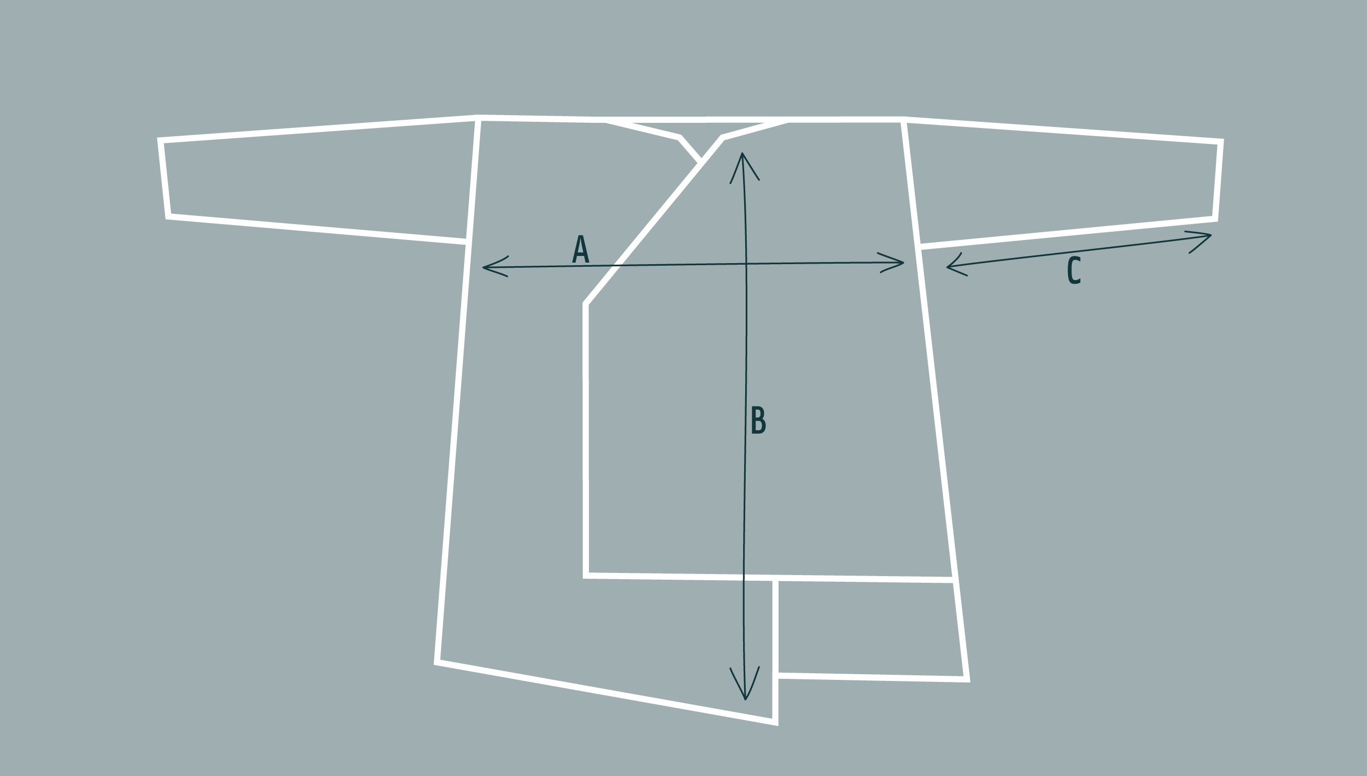 Inklines asymmetric coatigan jacket - diagram to show dimensions and shape