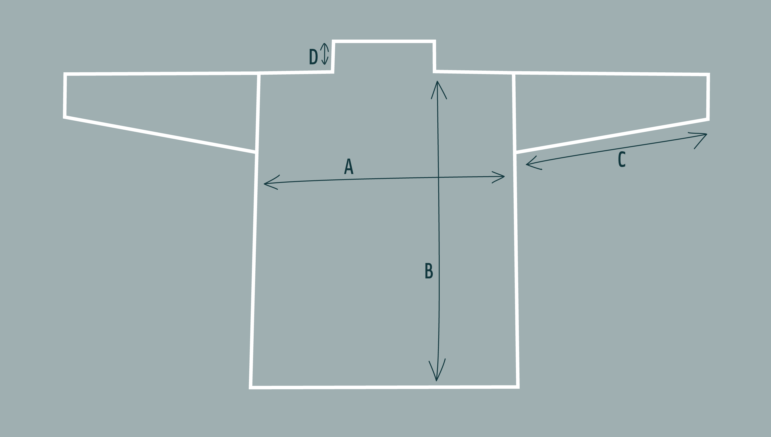 Diagram of a longline straight cut jumper/tunic with a stand up neck