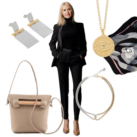 how to style a total black outfit with accesories.