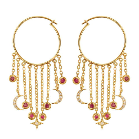 falling star night hoops with sapphires and rubies