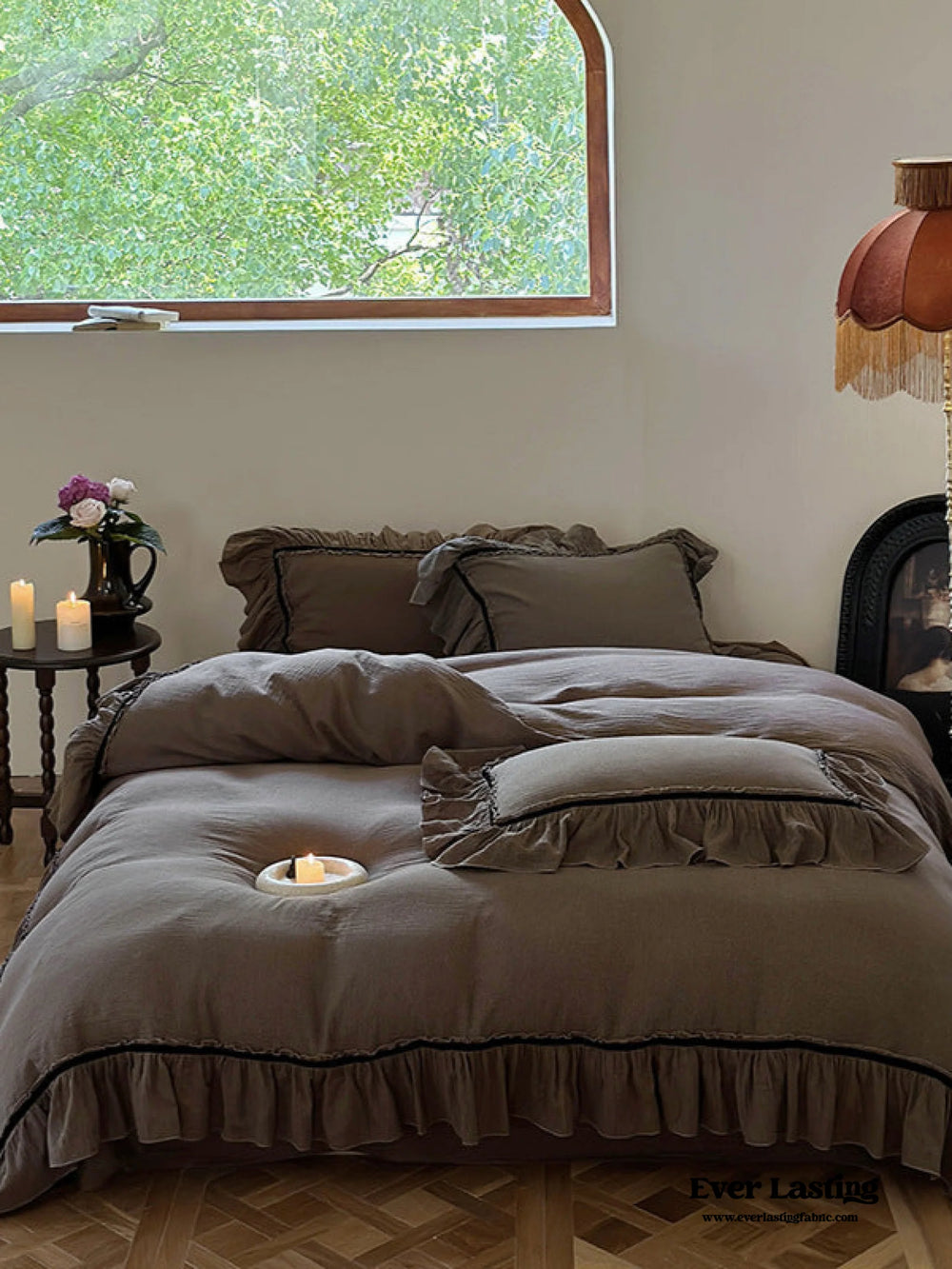 DARK COTTAGECORE DOUBLE LAYER RUFFLE BEDDING BUNDLE