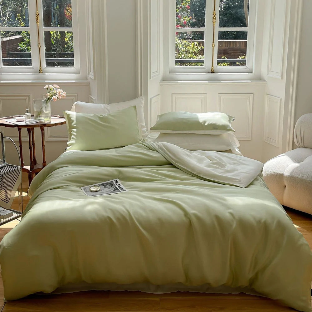 DUO Reversible Pastel Silky Tencel Bedding Set / Green