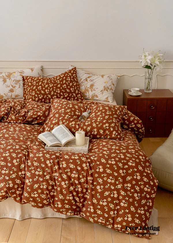 Jersey Knit Floral Bedding Set / Gray White