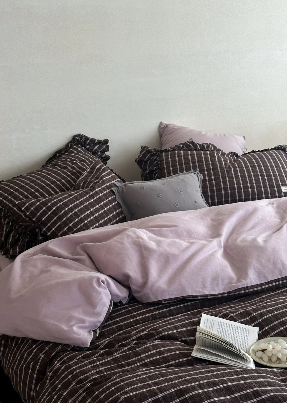 Jacquard Gingham Bedding Set / Purple Brown