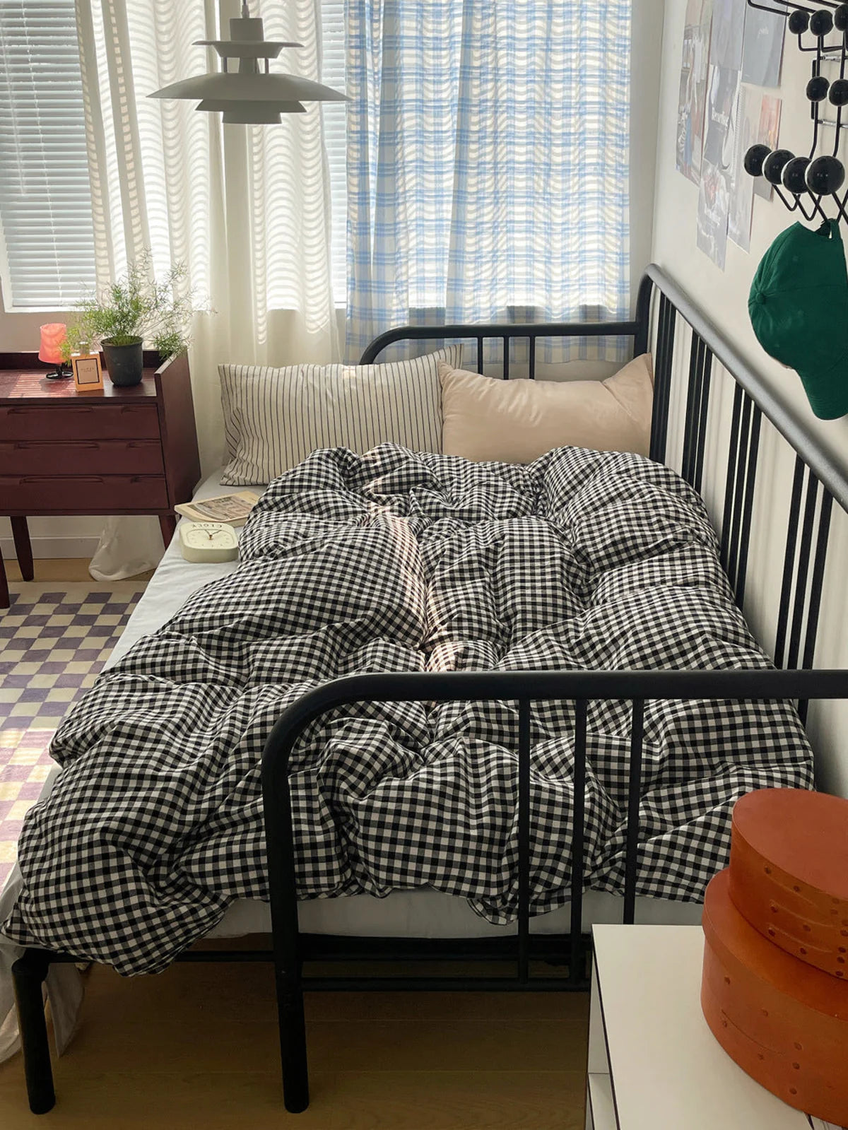 Mixed Gingham Striped Bedding Set / Black by Ever Lasting