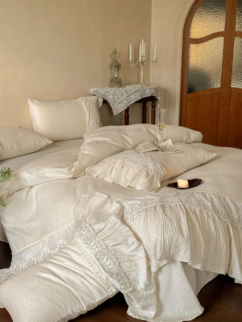 Amelie Lace Embroidered Linen Cotton Bedding Set from Ever Lasting