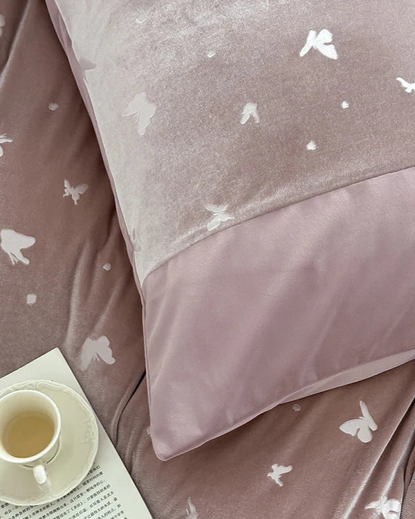 Lilou Velvet Butterfly Bedding Set / Pink Blush by Ever Lasting
